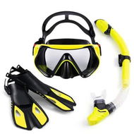 Detailed information about the product Diving Mask Fin Snorkel Set Panoramic View Snorkel Mask Adjustable Dive Flipper Dry Top Snorkel Color Yellow Size S/M