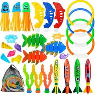 Detailed information about the product Diving Pool Toys for Kids Age 4-12,28Pcs Swimming Underwater Toys for Pool Party Favors,Summer Diving Toys with Fishes Rings Gems Mesh Bag