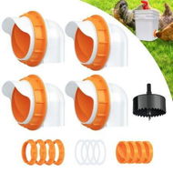 Detailed information about the product DIY Chicken Feeder 4 Ports Automatic Poultry Feeder With 4 Pcs Stopper & 1 Hole Saw Weatherproof Reusable Gravity Chicken Feeder Kits (Orange)