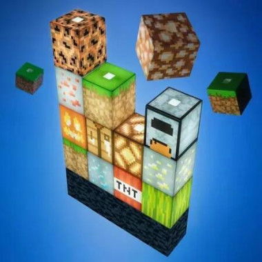 DIY LED Minecraft Night Light,Creative Square Building Blocks Lamp for Desktop Decoration and Bedside Lighting