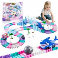 Detailed information about the product DIY Unicorn Racing Track Toy 194 Pieces Flexible Car Race Track Set with Shark Ball Gift for Boys Girls from 3+ Years Old