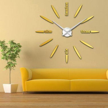 DIY Wall Clock Creative Large Watch Decor Stickers Set Mirror Effect Acrylic Glass Decal Home Removable Decoration Golden