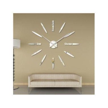 DIY Wall Clock Creative Large Watch Decor Stickers Set Mirror Effect Acrylic Glass Decal Home Removable Decoration Silver