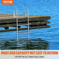 Detailed information about the product Dock Ladder Flip-Up 3 Steps 159 kg Load Capacity Aluminum Alloy Pontoon Boat Ladder with 50.8 mm Wide Step & Nonslip Rubber Mat Easy to Install