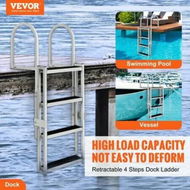 Detailed information about the product Dock Ladder Retractable 4 Steps 159 kgs Load Capacity Aluminum Alloy Pontoon Boat Ladder with 55.1''-67.1'' Adjustable Height 4'' Wide Step & Rubber Mat