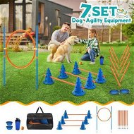 Detailed information about the product Dog Agility Equipment 7 Set Pet Obstacle Training Course Supplies Jump Puppy Hurdle Cones Weave Poles Carry Bag Water Bottle Bowl