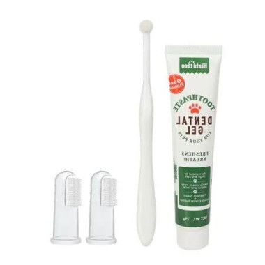 Dog and Cat Dental Hygiene Brushes: Toothbrush and Fingerbrush Set for Plaque and Tartar Removal (Vanilla Flavor)