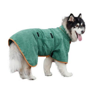 Dog Bathrobe Soft Towel Soft And Super Absorbent Bathrobe Microfiber Quick Dry Pet Bath Towel With Adjustable Collar And Waist Green L (51-60CM)