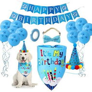 Detailed information about the product Dog Birthday Party Outfit,Birthday Hat,Bow Tie,Bandana,Happy Birthday Banner,Balloons,Pet Themed Decorations for Puppy Color Blue