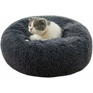 Detailed information about the product Dog Calming Donut Bed, Fluffy Plush Pet Bed Pillow Sofa , Anti Anxiety Pet Bed Cuddle Round Cushion with Non-Skid Bottom Washable,deep Gray(S-50cm)