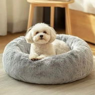 Detailed information about the product Dog Calming Donut Bed, Fluffy Plush Pet Bed Pillow Sofa , Anti Anxiety Pet Bed Cuddle Round Cushion with Non-Skid Bottom Washable,Light Gray(XXL-100cm)