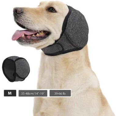Dog Calming Hoodie Quiet Ear Cover for Noise Protection Anxiety Relief Ear Muffs, Head Circle Length: 35.6cm to 48.3cm, Grey, Medium