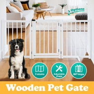 Detailed information about the product Dog Fence Pet Gate Puppy Safety Guard Indoor Wooden Playpen Foldable Cat Barrier Protection Net Stair Partition White 3Panels