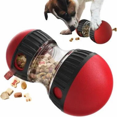 Dog Food Puzzle Toy Adjustable Treat Dispensing Food Dispenser Slow Feeder Bowls Puppy Enrichment Toy Ball Dog Interactive Chase Training Toys for Small Medium Large Dogs, Red