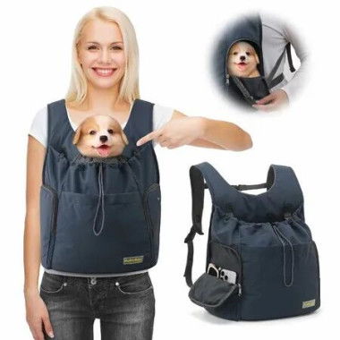 Dog Front Carrier Backpack,Adjustable Pet Dog Carrier Backpack Mesh Dog Travel Backpack with Zippered Side Windows for Dogs Cats(Blue-Max 15 lbs)