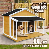 Detailed information about the product Dog House Kennel Wooden Raised Pet Puppy Home Shelter Indoor Outdoor With Porch Doors Asphalt Roof XXL