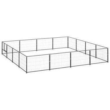 Dog Kennel Black 16 mÂ² Steel