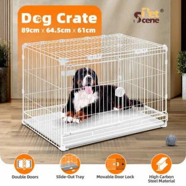 Dog Pet Crate Kennel Cat Cage Puppy Pen Bunny Enclosure Indoor Portable Metal Wire with Sliding Double Door Removable Tray Detachable Top