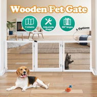 Detailed information about the product Dog Pet Fence Puppy Gate Safety Guard Indoor Wooden Playpen Foldable Cat Barrier Protection Net Stair Partition White 3Panels