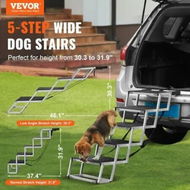 Detailed information about the product Dog Stair for Cars 5-step Folding Dog Steps Aluminum Loads up to 150 lbs, Foldable 30.3-31.9in Adjustable Height