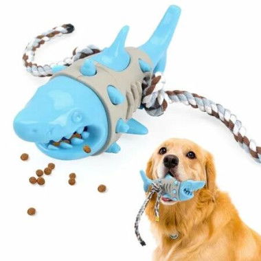Dog Treat Dispensing Toy,Shark Shaped Puzzle Slow Feeder Toy Interactive Dog Chew Rope Teeth Cleaning Toys for Indoor Outdoor Dogs Puppy-Blue