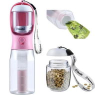 Detailed information about the product Dog Water Bottle with Food Container, Travel Puppy Water Bowl, Portable Pet Dispenser, Cat Walking and Hiking Dog Gift (Pink)