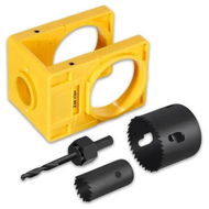 Detailed information about the product Door Lock Installation Kit, Door Lock Carbon Steel Hole Saw Set for Wooden Doors with Guide Template, Yellow