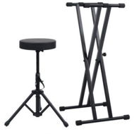 Detailed information about the product Double Braced Keyboard Stand And Stool Set Black