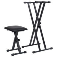 Detailed information about the product Double Braced Keyboard Stand And Stool Set Black