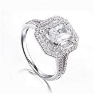 Detailed information about the product Double Halo Emerald Cut Stone Ring With Split Shanks In Sterling Silver