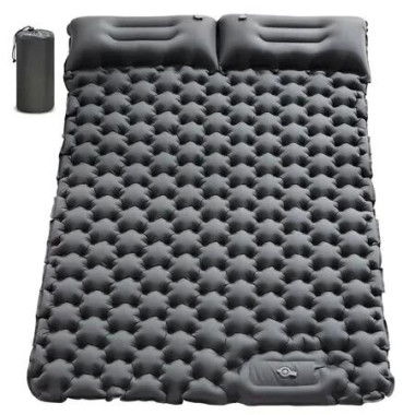 Double Sleeping Pad: Inflatable, Self-Inflating, and Ultra-Thick with Built-in Pillow and Foot Pump (Grey)