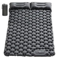 Detailed information about the product Double Sleeping Pad: Inflatable, Self-Inflating, and Ultra-Thick with Built-in Pillow and Foot Pump (Grey)