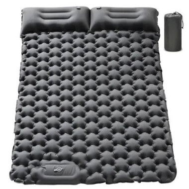 Double Sleeping Pad,Upgraded Inflatable Ultra-Thick Self Inflating Camping Pad 2 Person with Pillow Built-in Foot Pump Camping Sleeping Mat,Portable Camping Pad (Grey)