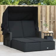 Detailed information about the product Double Sun Lounger with Canopy and Cushions Black Poly Rattan