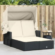 Detailed information about the product Double Sun Lounger with Canopy and Cushions Black Poly Rattan