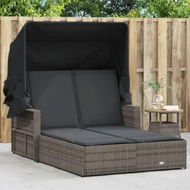 Detailed information about the product Double Sun Lounger with Canopy and Cushions Grey Poly Rattan