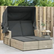 Detailed information about the product Double Sun Lounger with Canopy and Cushions Light Grey Poly Rattan