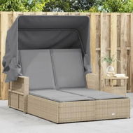 Detailed information about the product Double Sun Lounger with Canopy and Cushions Mix Beige Poly Rattan