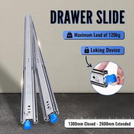 Detailed information about the product Drawer Runners Heavy Duty Slides Rails Cabinet Guide Locking Ball Bearing Track 120kg Full Extension 1300 to 2600mm Metal Trailer RV Camper Toolbox