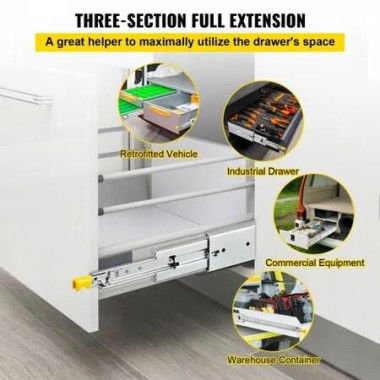 Drawer Slides with Lock 1 Pair 28 inch Heavy-Duty Industrial Steel up to 500 lbs Capacity 3-Fold Full Extension Ball Bearing Lock-in & Lock-Out Side Mount