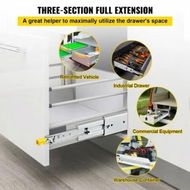 Detailed information about the product Drawer Slides with Lock, 1 Pair 36 inch, Heavy-Duty Industrial Steel up to 500 lbs Capacity, 3-Fold Full Extension, Ball Bearing Lock-in & Lock-Out, Side Mount