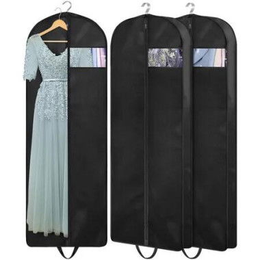 Dress Garment Bags 60Inch Hanging Gusseted Clothes Travel Bedroom Closet Storage Long Gown Coat Handles 3 Pcs