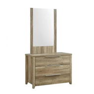 Detailed information about the product Dresser with 3 Storage Drawers in Natural Wood like MDF in Oak Colour with Mirror