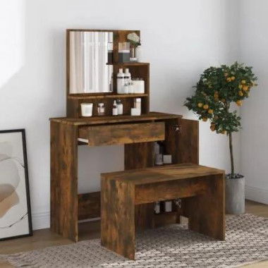 Dressing Table Set Smoked Oak 86.5x35x136 cm