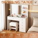 Dressing Table Stool Set Vanity Dresser White Makeup Desk Bedroom Furniture LED Lighted Mirror 3 Lighting Colours 5 Drawers 2 Shelves Glass Tabletop. Available at Crazy Sales for $199.95