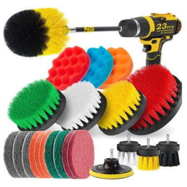 Drill Brush Attachments Set - 23 Piece Scrub Pads & Sponge Power Scrubber Brush With Extended Long Attachment - All Purpose Clean.