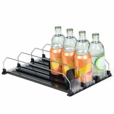 Drink Organizer for Fridge Pusher Glide,Spring Loaded Fridge Drink Dispenser, Self Pushing Beer Bottle Beverage Organizer Drink Holder 3 Rows,Black