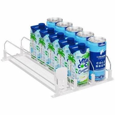 Drink Organizer for Fridge Pusher Glide,Spring Loaded Fridge Drink Dispenser, Self Pushing Beer Bottle Beverage Organizer Drink Holder 3 Rows,White