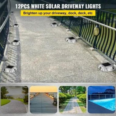 Driveway Lights 12-Pack Solar Driveway Lights Bright White with Screws Solar Deck Lights Outdoor Waterproof Wireless Dock Lights 6 LEDs for Path Warning