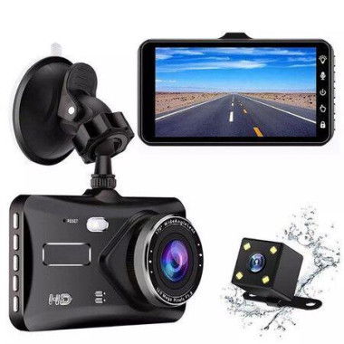 Driving recorder, 170Â° wide angle, supports loop recording, gravity sensor, parking lot monitoring 4-inch touch screen and full HD dual instrument camera 1080P HD night vision car DVR